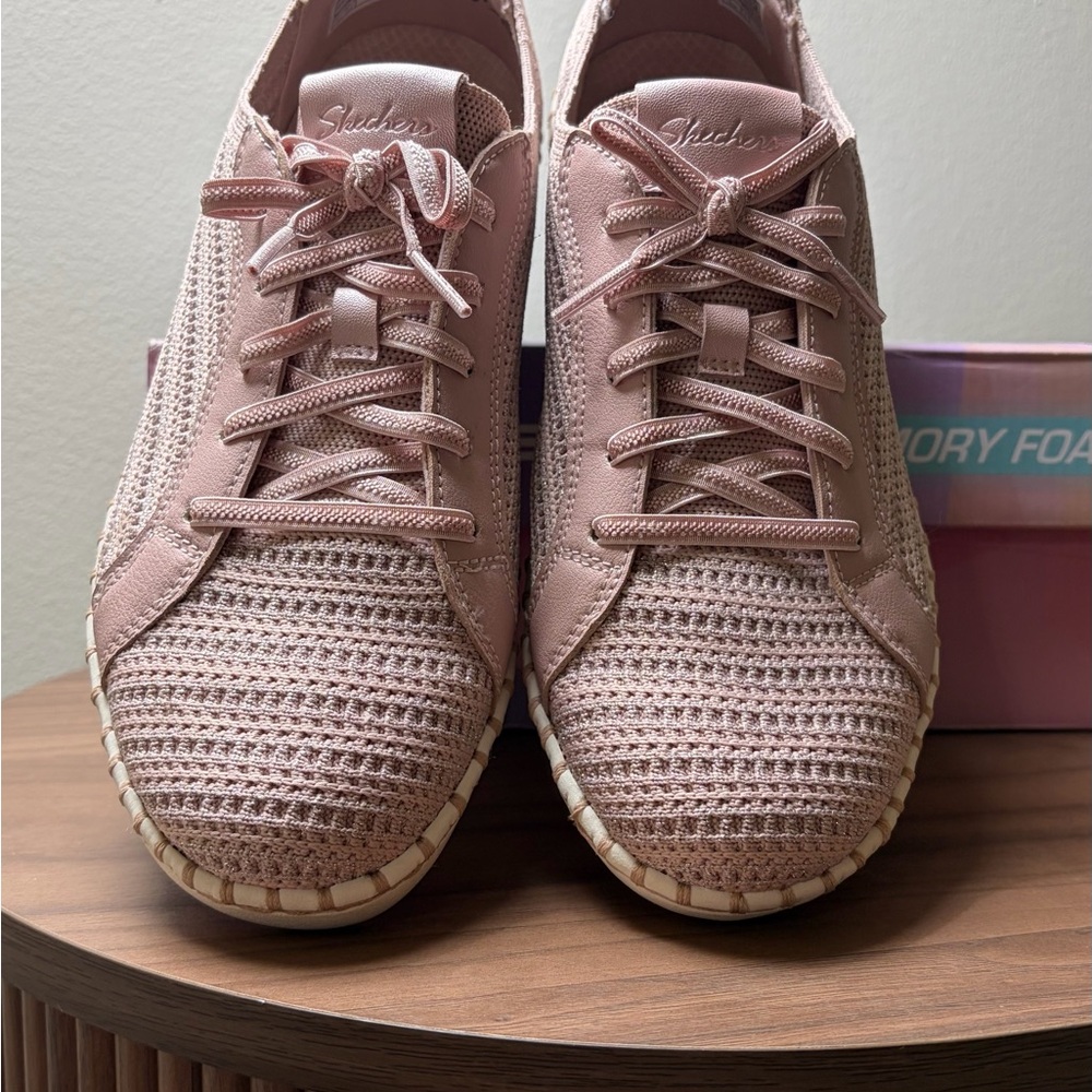 Skechers Women's Blush Pink Knit Lace-Up Sneakers - Picture 2 of 7